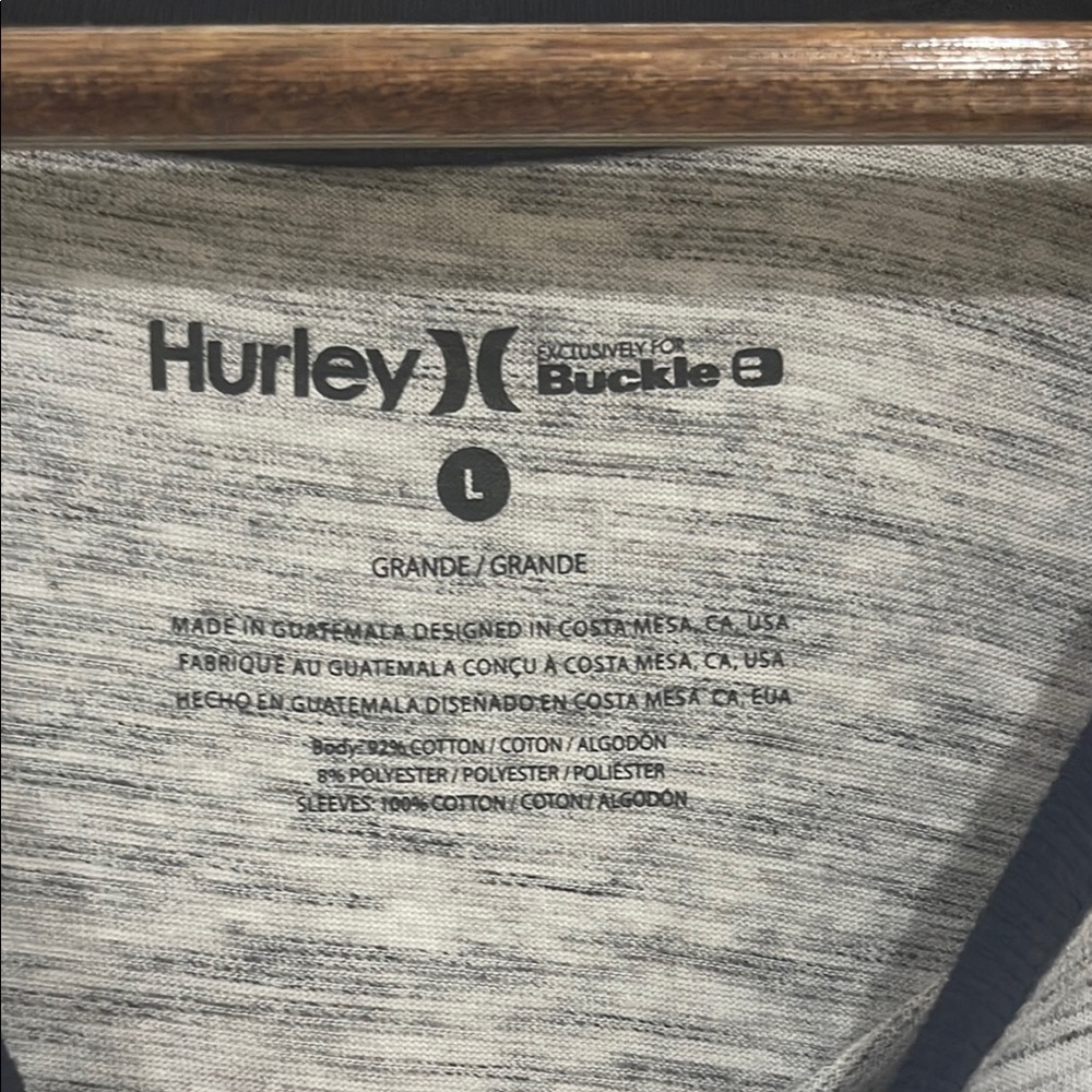 Heather Grey and Navy Blue Long Sleeve Hurley Tee - Picture 2 of 5